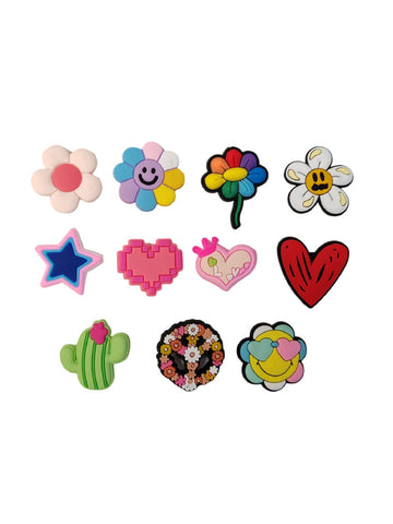 Shoe charms, Jibbitz - Hearts & Flowers Set -11 Piece, fashion accessories