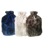 hot water bottle, fleece covers, 3 pack blue, light grey and dark grey