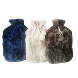 hot water bottle, fleece covers, 3 pack blue, light grey and dark grey