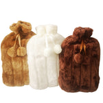 hot water bottle, fleece covers, 3 pack light brown, white and brown