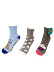 Adult Slipper Socks With Non-Slip Grip Pads -Low Cut -Assorted Pack of 3 - Bunny Edition