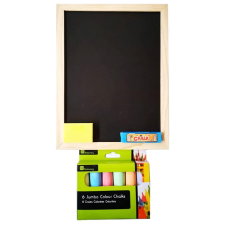 Chalk Board & 6 Jumbo Colour Chalks Set - 30cm x 23cm